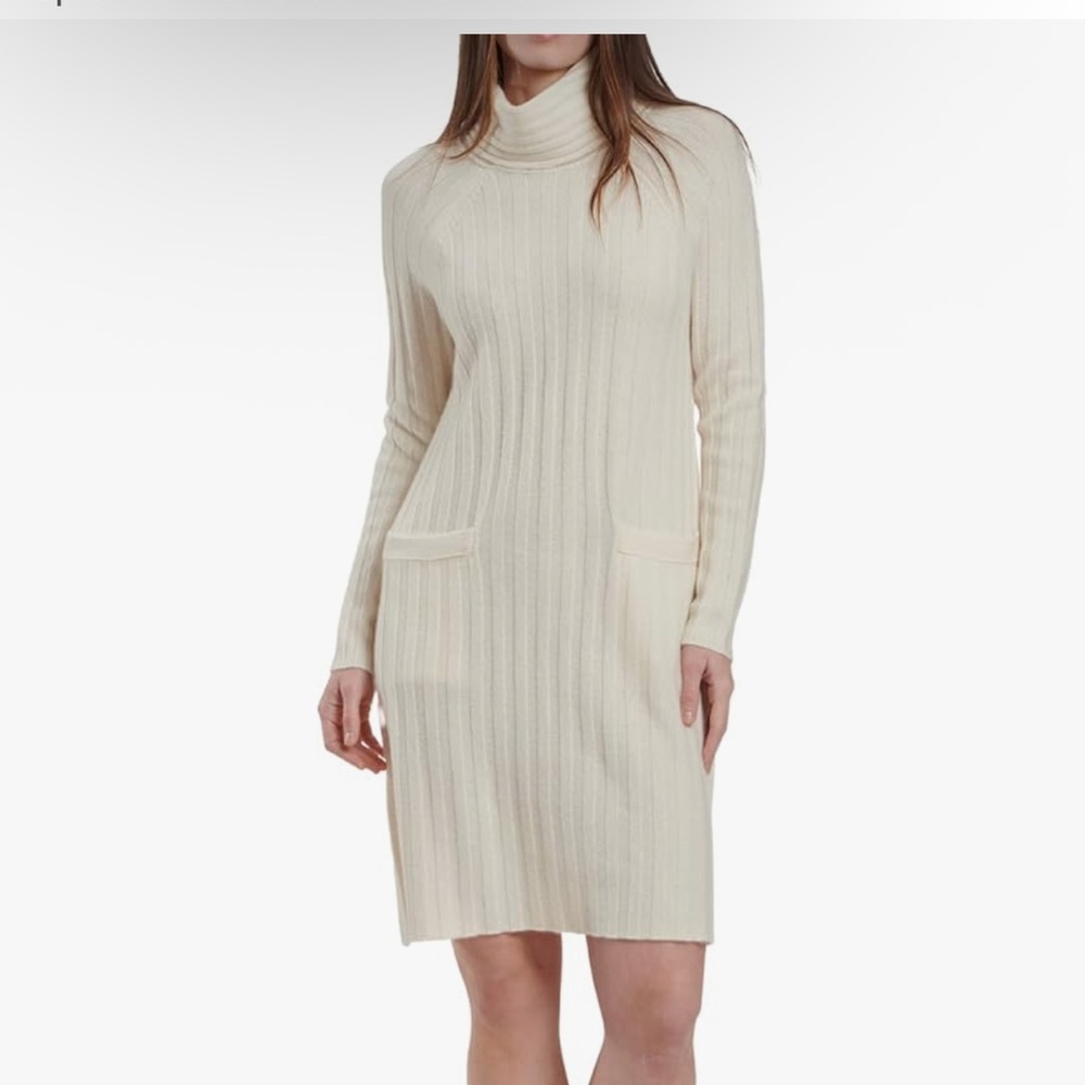 Splendid Cream Ribbed Turtleneck Sweater Dress